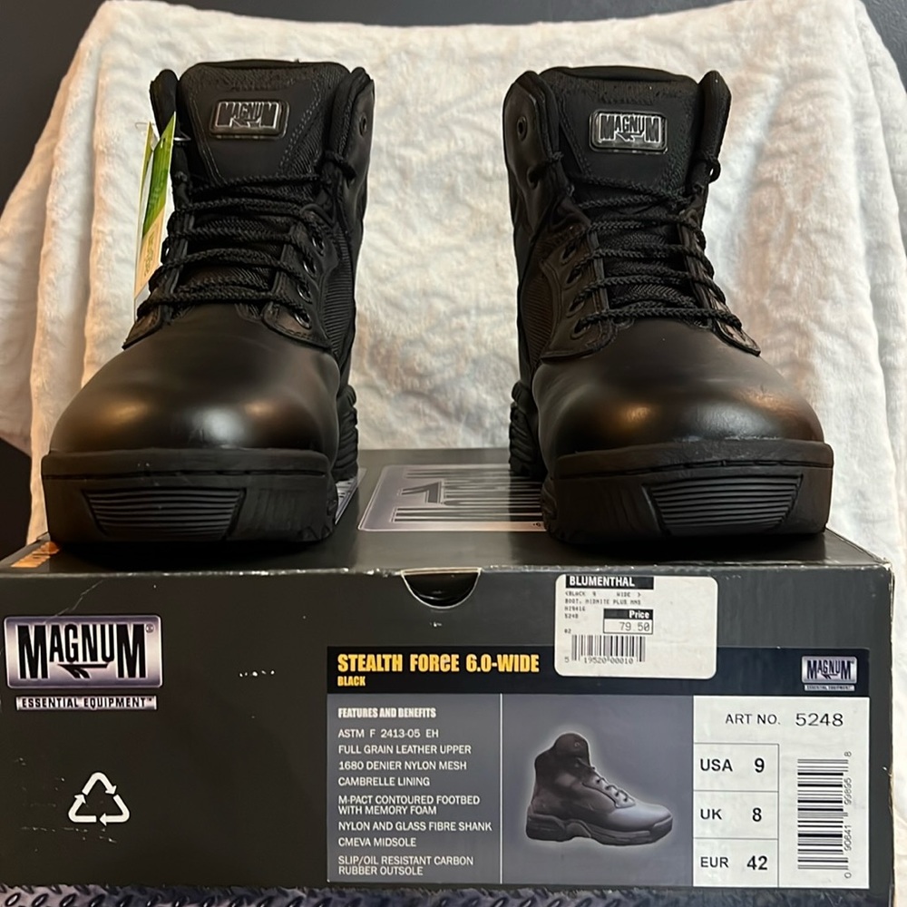 NEW MAGNUM Stealth Force Men’s Black Leather Tactical Boots Size 9 WIDE